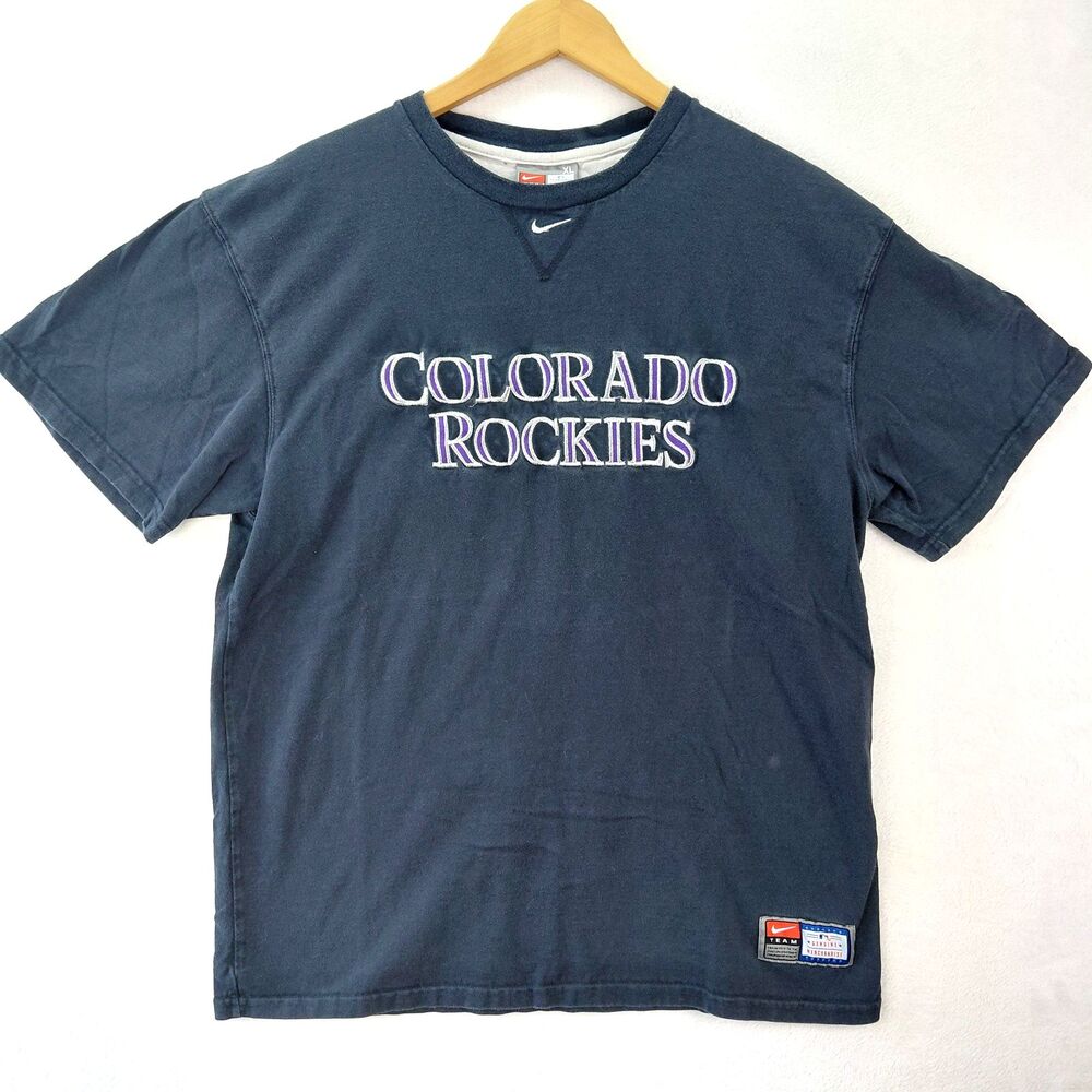 Vintage Nike Team Colorado Rockies Shirt Mens XL Black Embroidered Center Swoosh